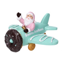 [V6150650000] Aeroplano resina con babbo natale azzurro cm17x14h9