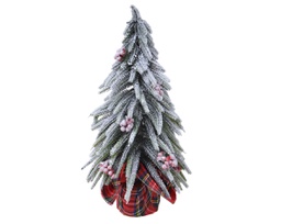 [20102616] Albero Mini con Bacche Rosse Innevate da Tenere in Casa H 20 x Ø 12 cm