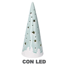 [V6146830000] Albero ceramica disegno slitta con led verde acqua cm ø12h26